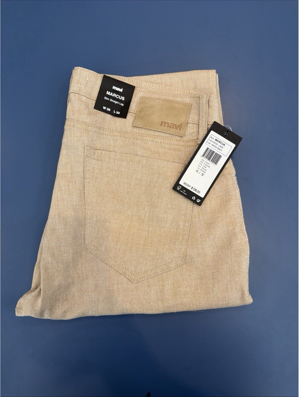 Men’s Mavi Marcus Slim Straight Leg Beige Linen 35X32 NWT